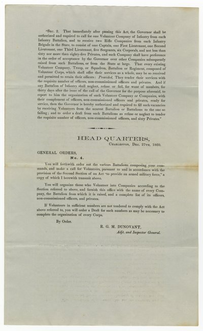 Aufruf für Freiwillige unter Generalbefehl Nr. 4, 27. Dezember 1860 von American School