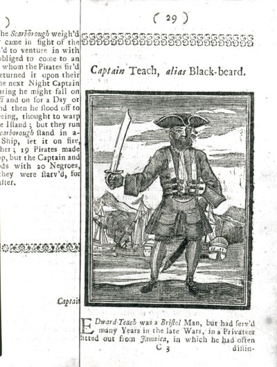 Captain Teach, Alias Black Beard, aus Geschichte und Leben aller berüchtigten Piraten und ihrer Besatzungen, London, 1725 von American School