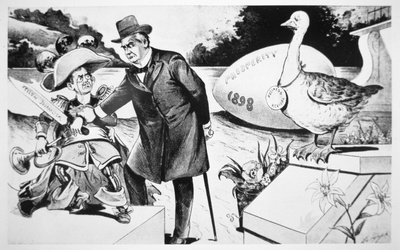 Karikatur zeigt Präsident McKinley, der versucht, die 