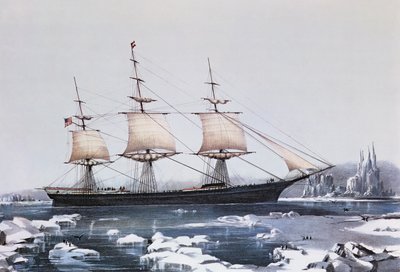 Klipperschiff Red Jacket im Eis vor Kap Hoorn auf ihrer Passage von Australien nach Liverpool, veröffentlicht von Currier und Ives, 1854 von American School