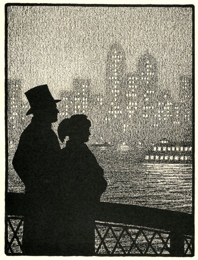 Paar blickt auf die Skyline von Manhattan von American School