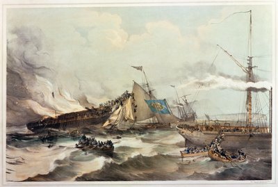 Zerstörung des Auswandererschiffs Ocean Monarch, graviert von Maclure, 1845 von American School