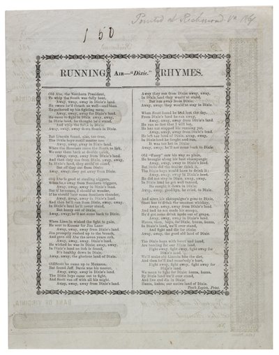Dixie, gedruckt auf der Rückseite eines Schecks, 1861 von American School