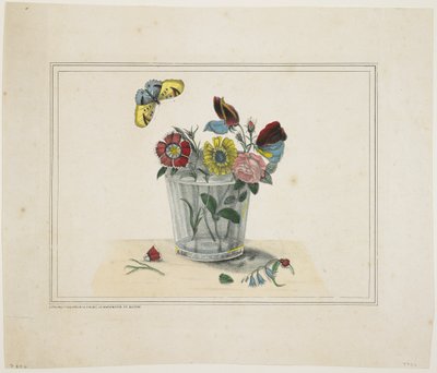 Blumen in einem Glas, mit Schmetterling von American School