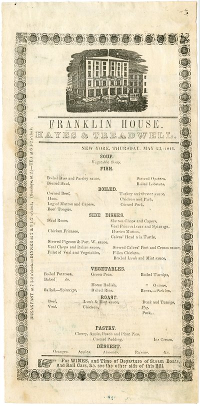 Franklin House Menü für den 23. Mai 1844, 1844 von American School