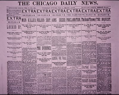 Titelseite der Chicago Daily News berichtet über den Chicago Haymarket-Arbeiteraufstand, 5. Mai 1886 von American School