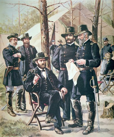 General Ulysses Simpson Grant, Kommandant der Unionsstreitkräfte in der Schlacht von Shiloh, 6.-7. April 1862 von American School