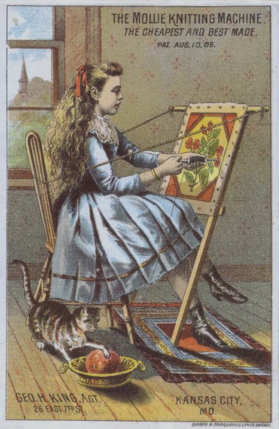 Mädchen benutzt eine Strickmaschine von American School