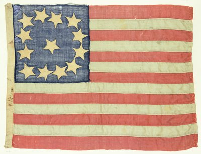 Handgenähte Flagge mit dreizehn Sternen, um 1830-80 von American School