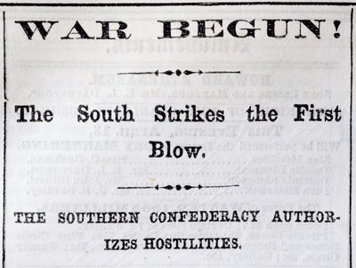 Schlagzeile der Boston Evening Transcript, die den Beginn des Bürgerkriegs ankündigt, 13. April 1861 von American School