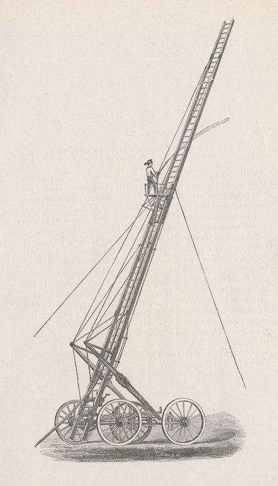 Illustration des Schlauchaufzugs und Wagens Nr. 1 aus dem Bericht des Polizeivorstands der Feuerwehr an den Stadtrat von Chicago, S. 70., 1872 von American School