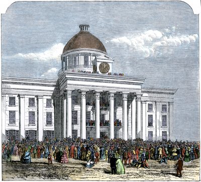 Amtseinführung von Präsident Jefferson Davis als Präsident der Konföderierten Staaten von Amerika, Montgomery City Hall, Alabama von American School