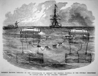 Höllenmaschine, entworfen von den Konföderierten, um die Bundesflottille im Potomac zu zerstören von American School
