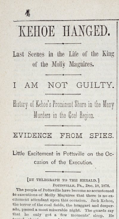 Kehoe gehängt, aus dem New York Herald, 19. Dezember 1878 von American School