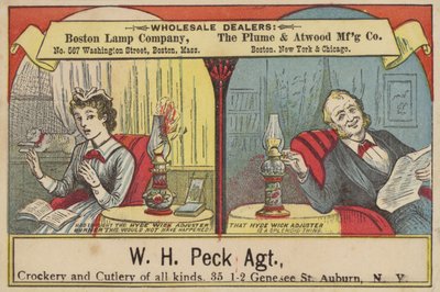 Dame und Herr lesen bei Öllampenlicht von American School