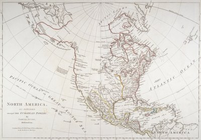 Karte, die Nordamerika zeigt, wie es von den europäischen Mächten geteilt wurde, 1774 von American School