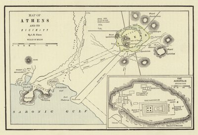 Karte von Athen und seiner Umgebung; Die Akropolis von American School