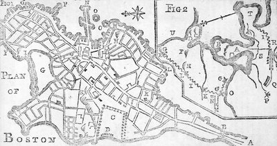 Karte von Boston, gedruckt in Bickerstaffs Albany Almanack, 1776 von American School