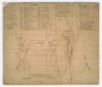 Karte historischer Häuser und Stätten in Chicago, Illinois, ca. 1835 von American School
