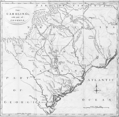 Karte der Carolinas mit einem Teil von Georgia von American School