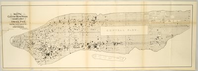 Karte der Stadt New York mit den Pockenfällen vom 1. Mai 1874 bis 30. April 1875 von American School