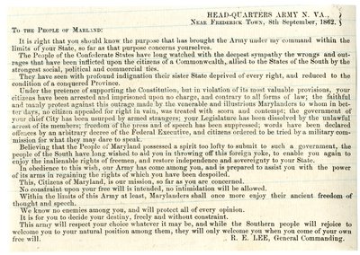Botschaft an die Menschen von Maryland zur Unterstützung der Konföderation, 8. September 1862 von American School