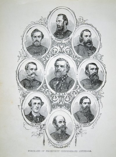 Neun Porträts prominenter Generäle der Konföderiertenarmee von American School