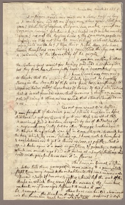 Seite 1, Brief von Abigail Adams an John Adams, 31. März - 5. April 1776 (Tinte auf Papier) von American School