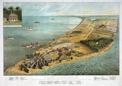 Point Lookout, MD - Ansicht des Hammond General Hospital und des US-Generaldepots für Kriegsgefangene, veröffentlicht 1864 von American School