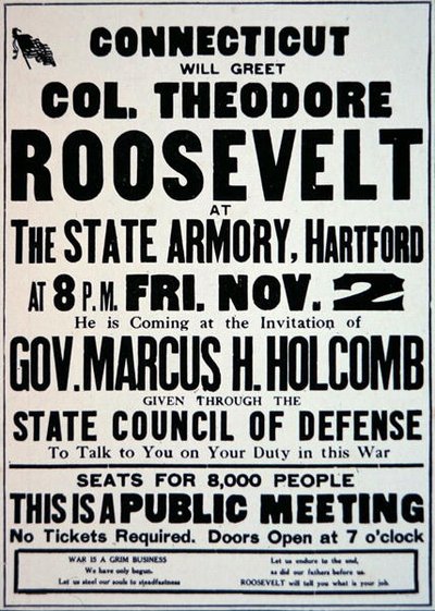 Plakat, das ein Treffen für Unterstützer des Eintritts Amerikas in den Ersten Weltkrieg ankündigt von American School