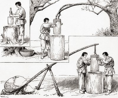 Primitive Methoden des Kornmahlens, aus 