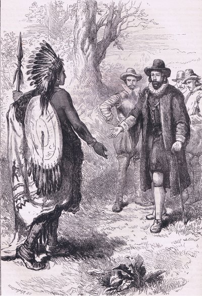 Empfang eines Naragansett-Kriegers, Illustration aus Cassell