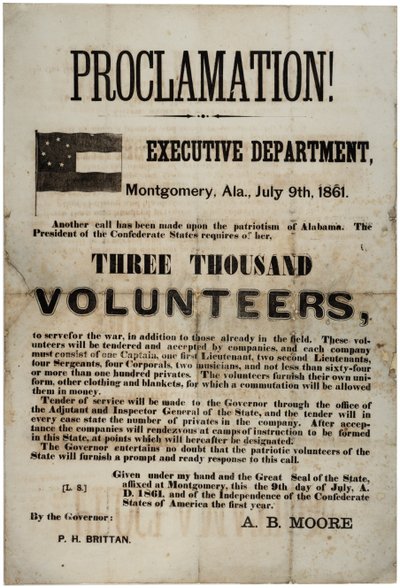 Rekrutierungsflugblatt, das dreitausend Freiwillige anfordert, 9. Juli 1861 von American School