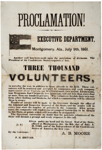 Rekrutierungsflugblatt, das dreitausend Freiwillige anfordert, 9. Juli 1861 von American School