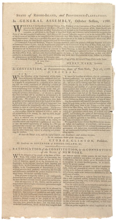 Resolutionen zur Drucklegung des NYS-Vorschlags für Verfassungsänderungen, Oktober 1788 von American School