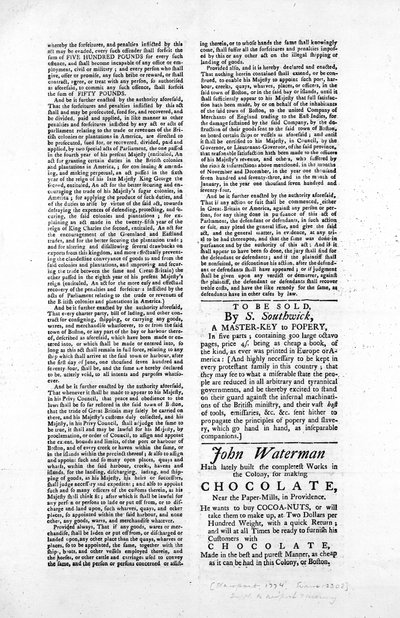 Zweite Seite eines Flugblatts, das das Gesetz zur Blockierung des Hafens von Boston umreißt, 1774 von American School