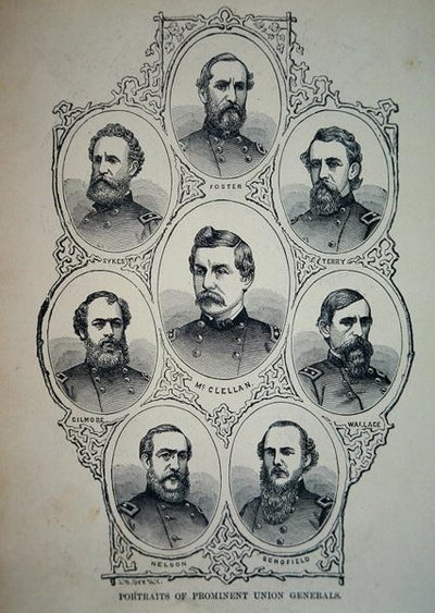 Sieben Porträts prominenter Generäle der Unionsarmee von American School