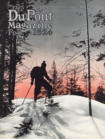Skifahren, Titelseite des DuPont Magazins, Februar 1924 von American School