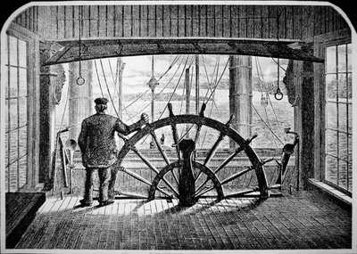 Dampfschiff-Pilot im Steuerhaus, ca.1870 (Gravur) von American School