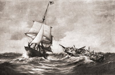 Die Eroberung der HMS Frolic durch die Sloop-of-War USS Wasp, eine Seeschlacht im Atlantik am 18. Oktober 1812 während des Krieges von 1812, aus 