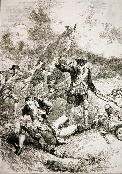 Der Tod von Major John Pitcairn der britischen Marines bei der Schlacht von Bunker Hill von American School