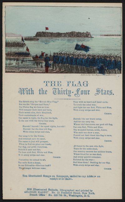 Die Flagge mit den vierunddreißig Sternen (farbige Gravur) von American School