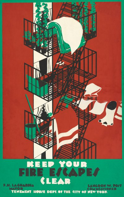 Vintage-Poster eines New Yorker Feuerfluchtwegs von American School