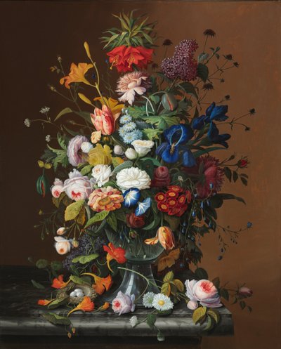 Blumenstillleben mit Vogelnest von American Severin Roesen
