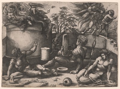 Eine Allegorie über die Vertreibung aus dem Paradies und das Opfer Abels von Amico Aspertini