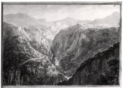 Szene aus dem Gasthaus am Teufelsbrücke mit dem Fall des Rhydal, aus 