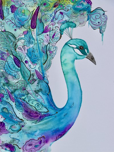 Eleganter Aquarell-Pfau von Amy Tieman