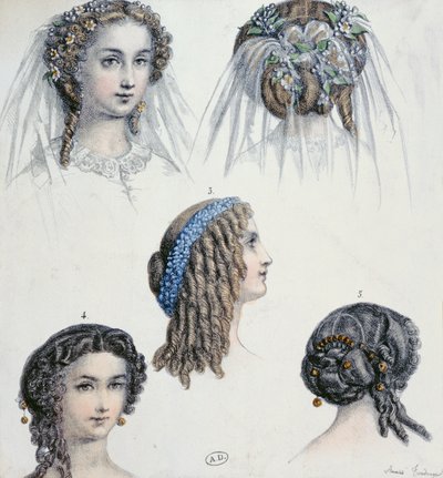 Frisur einer Braut und anderer, um 1853 von Anais Toudouze