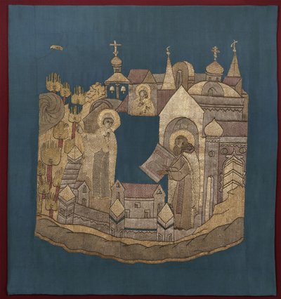Erscheinung der Gottesmutter an den heiligen Kyrill von Belozersk im Simonov-Kloster Podea, 1620-1635 von Ancient Russian Art
