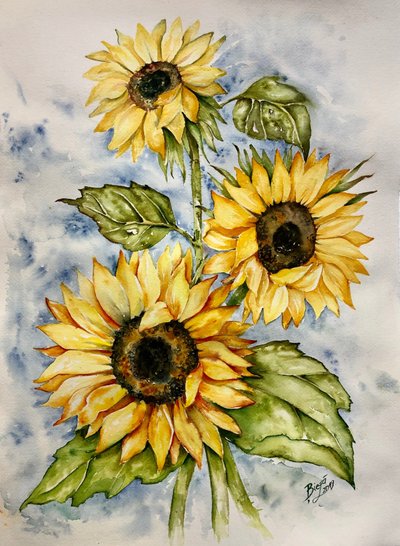 Lebendige Aquarell Sonnenblumen von Anda Bieza